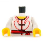 LEGO Torso, White Shirt with Asian Design, Red Trim and Sash