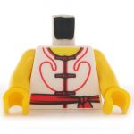 LEGO Torso, White Shirt with Asian Design, Red Trim and Sash, Bare Arms