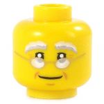 LEGO Head, Bushy White and Gray Eyebrows, Wire Rimmed Glasses, Smiling