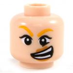 LEGO Head, Female, Large Eyes with Orange Eyebrows, Crooked Smile