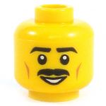 LEGO Head, Black Moustache, Cheek Lines, Smiling