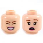 LEGO Head, Female, Brown Eyebrows, Pink Lips, Laughing/Frowning