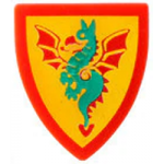 LEGO Shield, Triangular with Red and Green Dragon on Gold Background