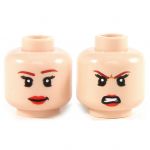 LEGO Head, Female, Brown Eyebrows, Long Eyelashes, Red Lips, Smiling / Angry