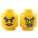 LEGO Head, Dark Bluish Gray Eyebrows and Moustache, Cheek Lines, Frowning / Angry