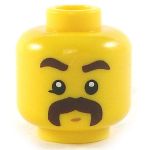 LEGO Head, Dark Eyebrows and Long Moustache, Small Smile