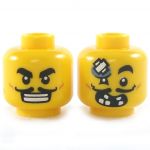 LEGO Head, Black Eyebrows and Moustache, Confident Smile / Bruised Smile