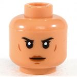 LEGO Head, Female, Black Slanted Eyebrows, Cheek Lines, Small Smile