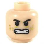 LEGO Head, Black Eyebrows, Angry, Gold Paint Design on Face