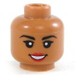 LEGO Head, Black Eyebrows, Red Lips, Smiling