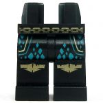 LEGO Legs, Black with Gold Chain Belt and Knee Pads, Dark Turquoise Scales Pattern