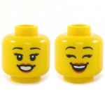LEGO Head,  Female, Black Eyebrows and Eyelashes, Smiling/Laughing
