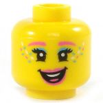 LEGO Head, Female, Pink Eyebrows and Lips, Pink and Azure Glitter