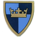 LEGO Shield, Triangular with Dark / Medium Blue Quarters, Gold Crown and Border