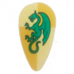 LEGO Shield, Ovoid with Green Dragon on Light Yellow and Ochre Quarters Background