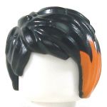 LEGO Hair, Female, Short and Tousled, Side Part, Black with Orange Highlights