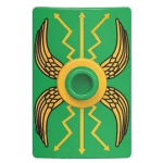 LEGO Shield, Curved Rectangular (Scutum) with Gold Wings, Green