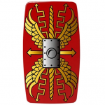 LEGO Shield, Curved Rectangular (Scutum) with Gold Wings, Red