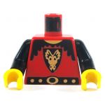LEGO Torso, Red Shirt with Black Sleeves, Dragon Emblem, Small Ding