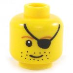 LEGO Head, Eye Patch, Brown Eyebrows, Stubble, Simple Smile