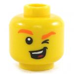 LEGO Head, Orange Eyebrows, Smiling and Winking