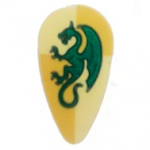 LEGO Shield, Ovoid with Dark Green Dragon on Light Yellow and Ochre Quarters Background