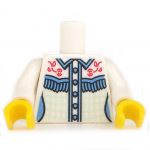 LEGO Torso, Female, White with Blue Buttons and Fringe, Roses