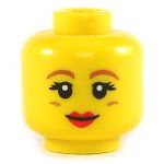 LEGO Head, Female, Brown Eyebrows and Red Lips, Dimples, Smiling