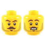 LEGO Head, Brown Moustache and Soul Patch, Stubble, Smiling/Scared