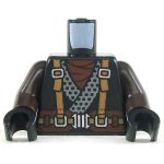 LEGO Torso, Black Layered Shirt over Brown Undershirt, Straps, Dragon Emblem on Back