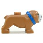 LEGO Dog, English Bulldog, Light Brown with Blue Collar