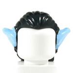 LEGO Hair, Long and Straight, Black with with Prominent Ears, Light Blue