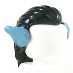 LEGO Hair, Long and Straight, Black with with Prominent Ears, Medium Blue