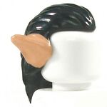 LEGO Hair, Long and Straight, Black with with Prominent Ears, Medium Flesh