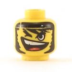 LEGO Head, Open Mouthed Smile, Long Black Hair