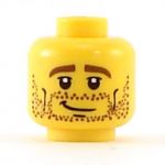 LEGO Head, Brown Stubble and Eyebrows, Crooked Smile and Cheek Lines
