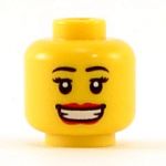 LEGO Head, Female with Large Red Lips, Open Mouth Smile with Teeth, Eyelashes