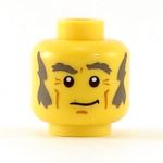 LEGO Head, Dark Bluish Gray Eyebrows, Bushy Sideburns, and Slight Smile