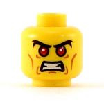 LEGO Head, Red Eyes with Black Bushy Eyebrows and Clenched Angry Mouth