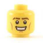 LEGO Head, Thick Brown Eyebrows, Cheek Lines and Open Mouth Smile