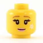 LEGO Head, Female with Brown Eyebrows, Eyelashes, Pink Lips, and White Flower