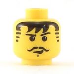 LEGO Head, Moustache, Black Bangs, Striped Sideburns, Cleft Chin