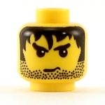 LEGO Head, Black Messy Hair, Stubble and Frown