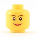 LEGO Head, Female with Brown Thin Eyebrows, Short Eyelashes, Wide Smile with Red Lips