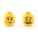LEGO Head, Brown Eyebrows, Cheek Lines, Serious / Scared