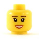 LEGO Head, Female with Peach Lips, Open Mouth Smile, Brown Eyebrows