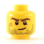 LEGO Head, Beard Stubble, Brown Eyebrows, Crooked Smile, and Scar