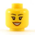 LEGO Head, Female with Peach Lips, Open Mouth Smile, Black Eyebrows