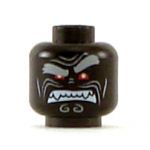 LEGO Head, Black with Red Eyes and Heavy Gray Eyebrows, Raised Eyebrow, Angry