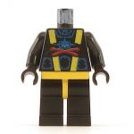 LEGO Black Outfit with small Shark on Chest, Red X, Yellow Stripes